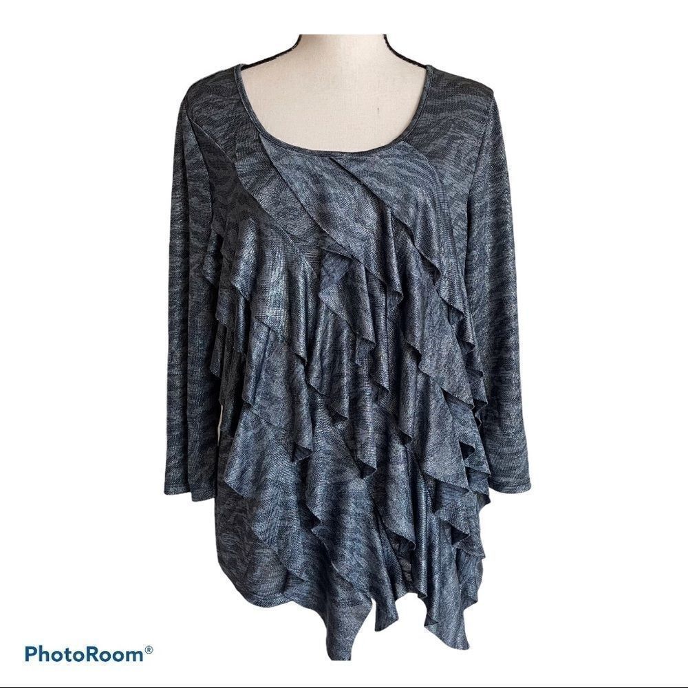 Elementz Blue Ruffle Front Top, Medium‎